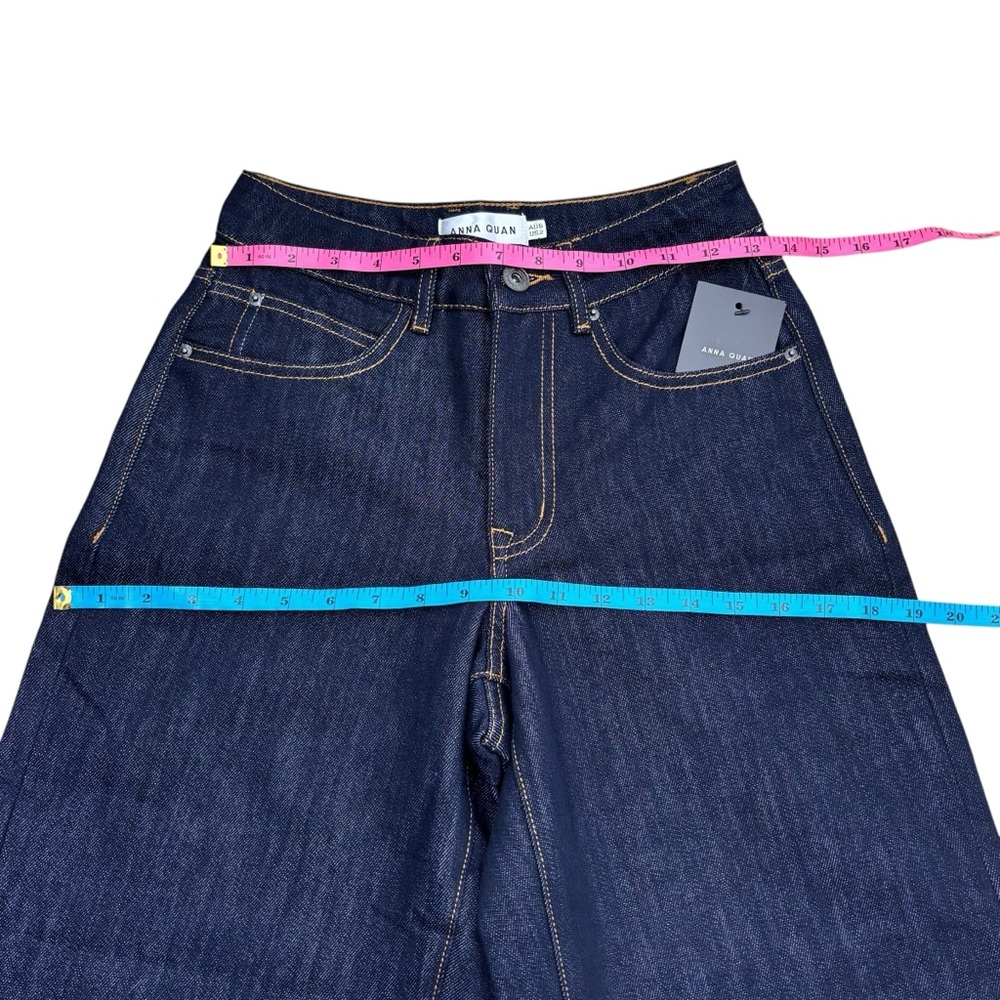 Anna Quan Finn Jeans Dark Indigo Relaxed Straight Leg Cotton Rigid Denim Size 2 - Picture 15 of 16